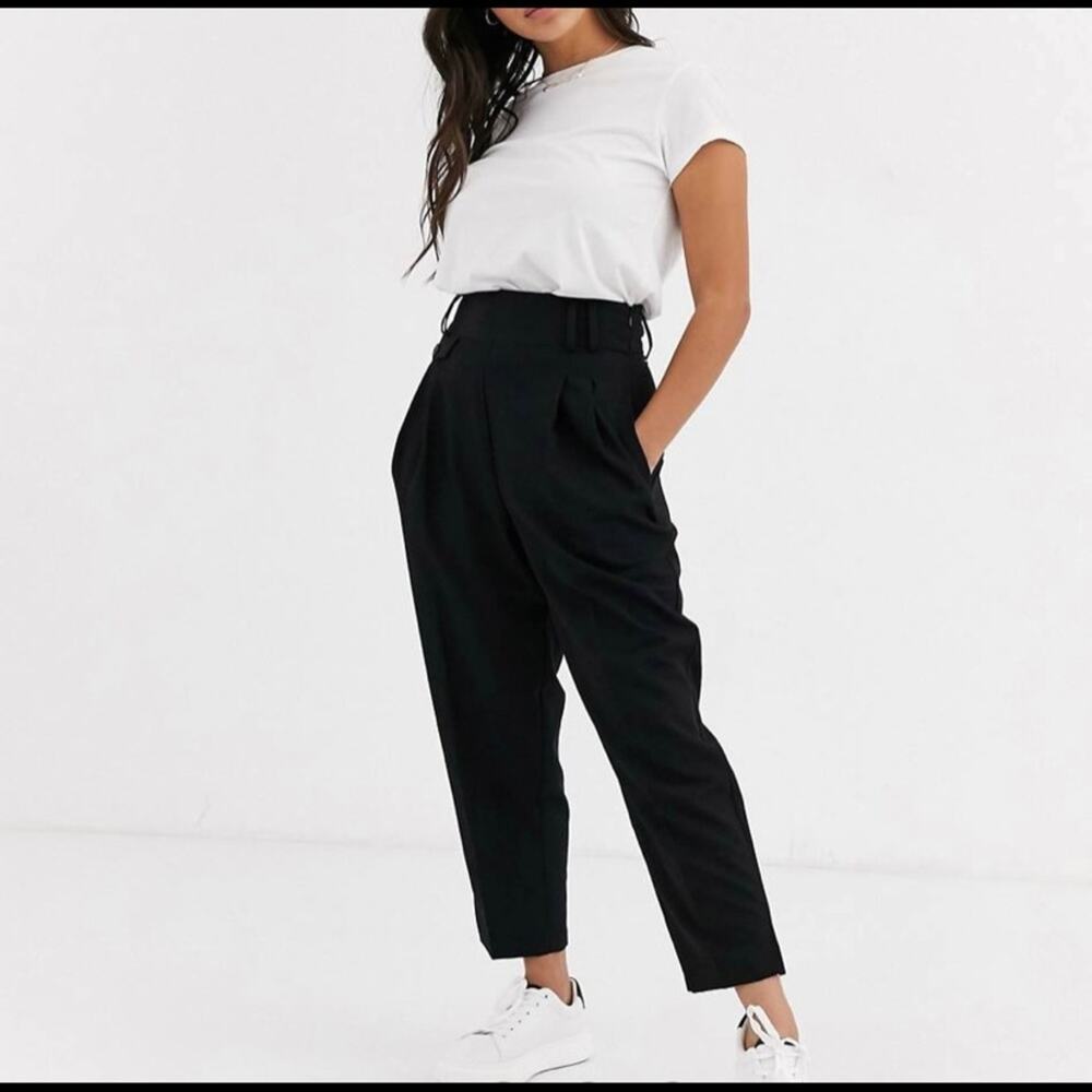 ASOS Petite‎ Smart High Waist Balloon Pants. Black. 2P